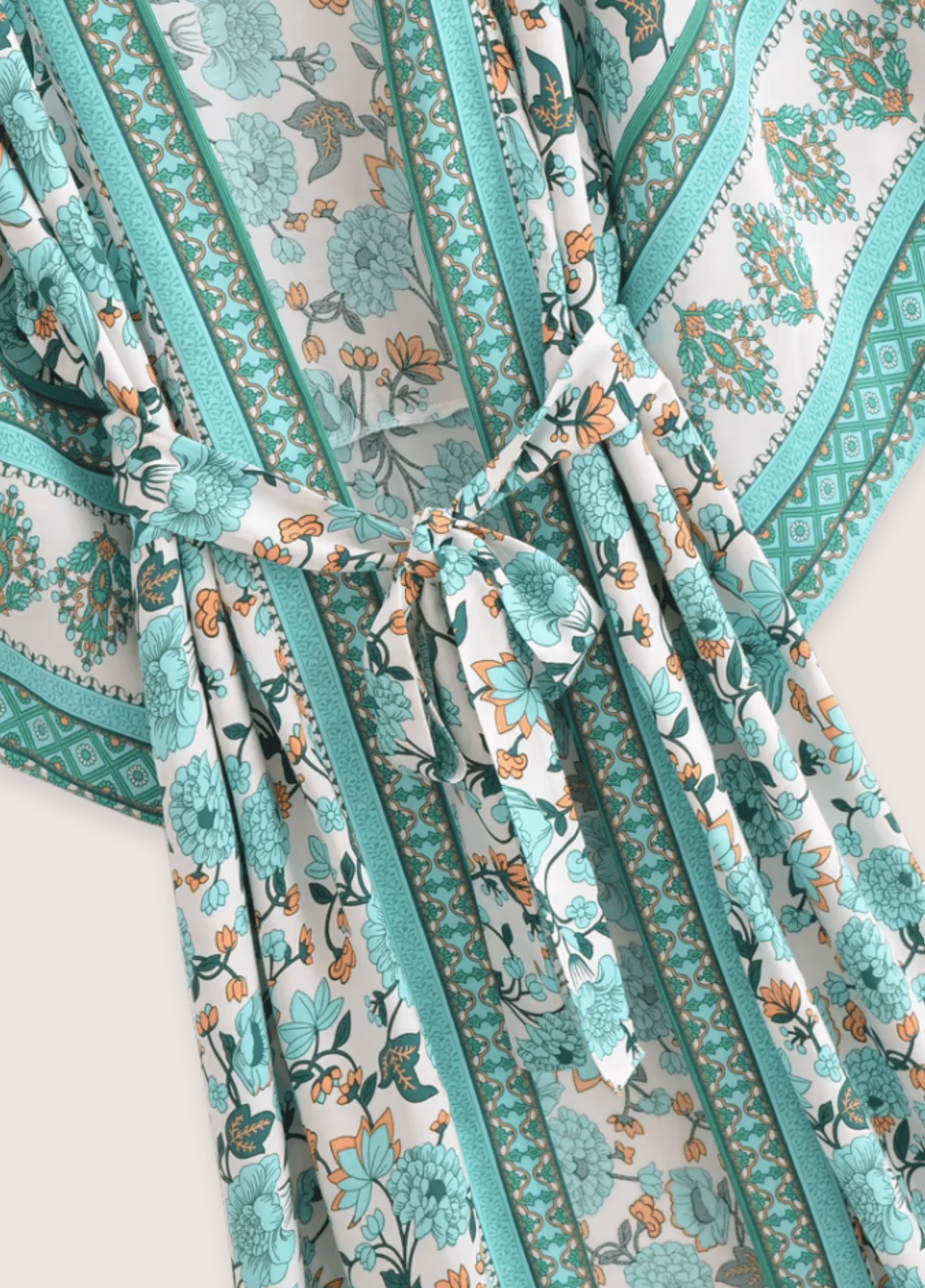 Kimono long femme viscose motif pivoine vert menthe – Calanque Bleue