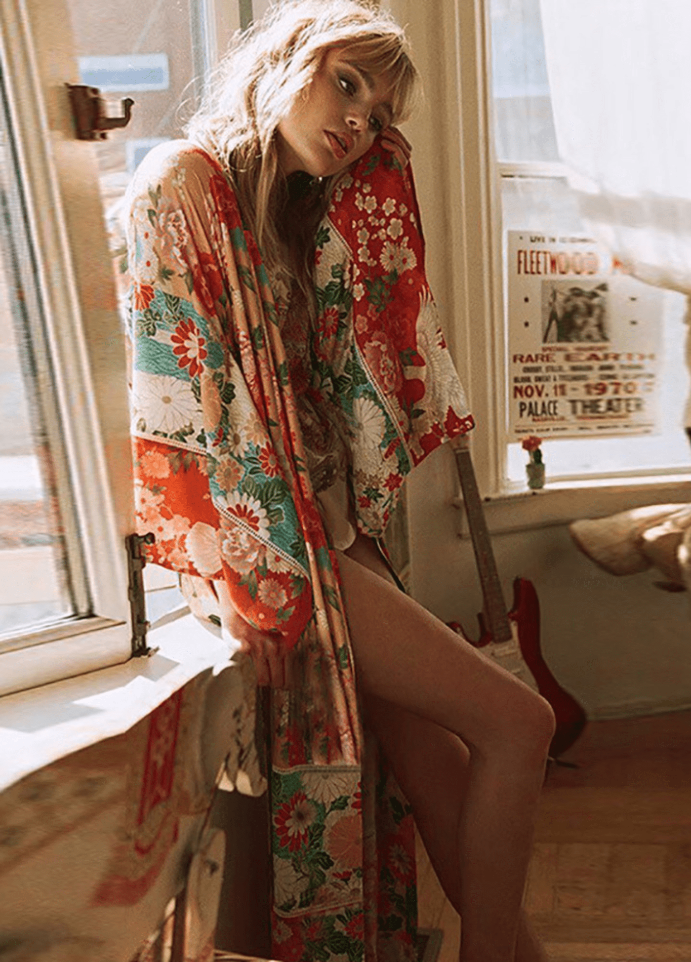 Kimono long femme motif chrysanthème cuivre – Cuivre