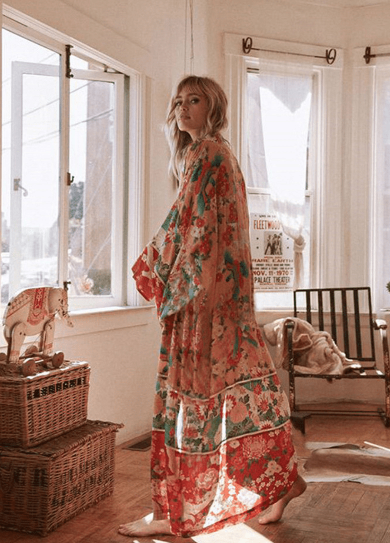Kimono long femme motif chrysanthème cuivre – Cuivre
