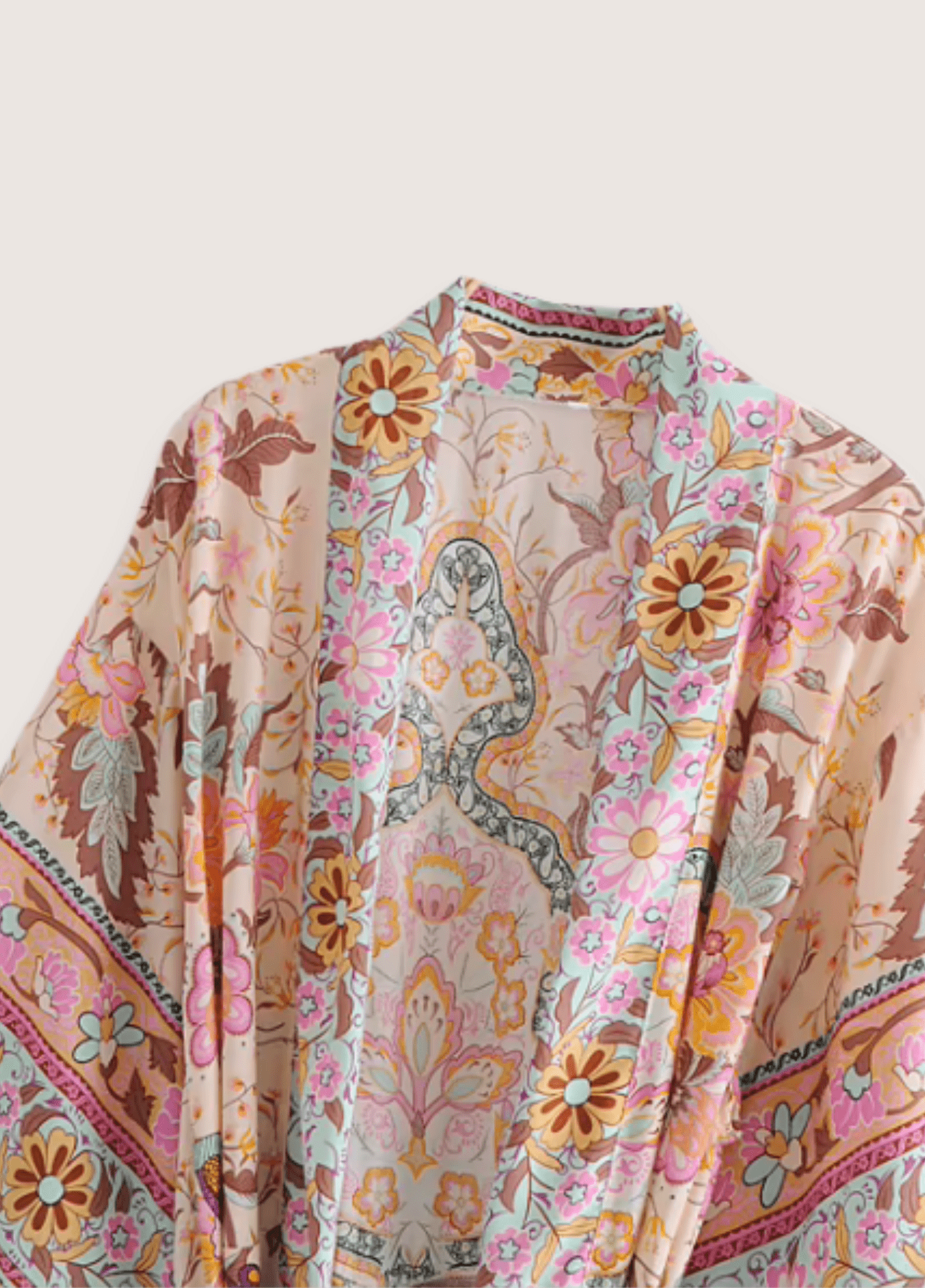Kimono long femme viscose floral rose