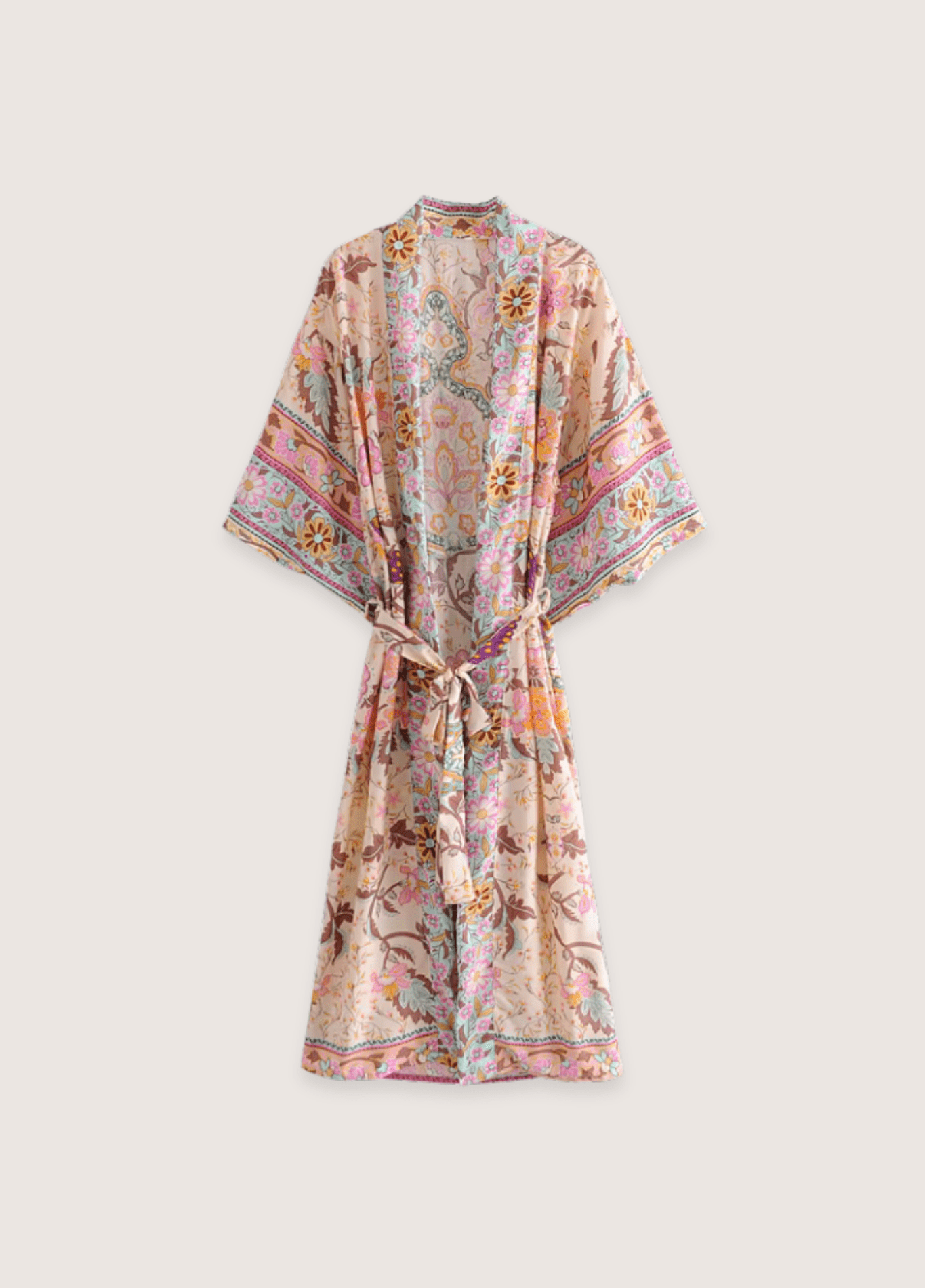 Kimono long femme viscose floral rose