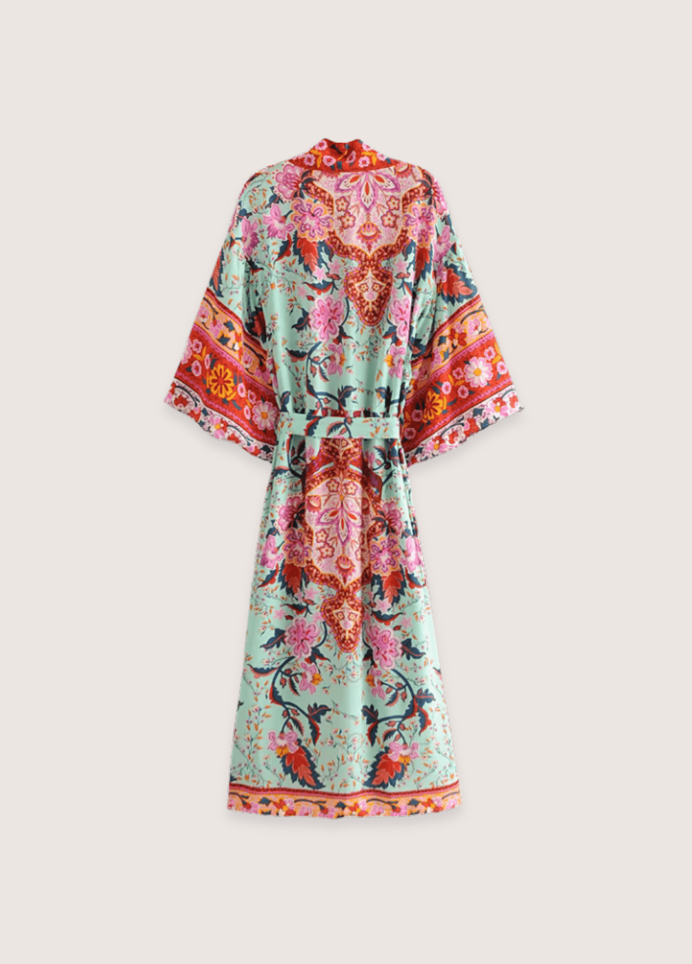 Kimono long femme viscose motif vague vert