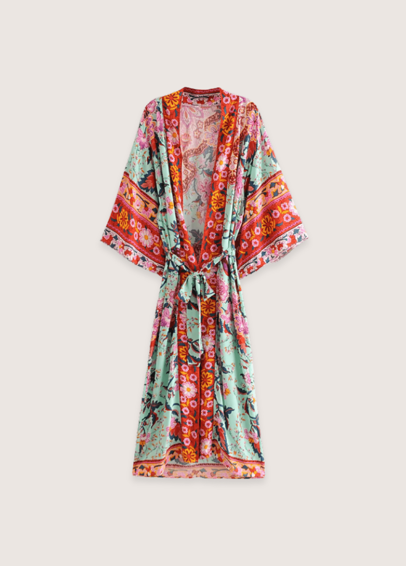 Kimono long femme viscose motif vague vert