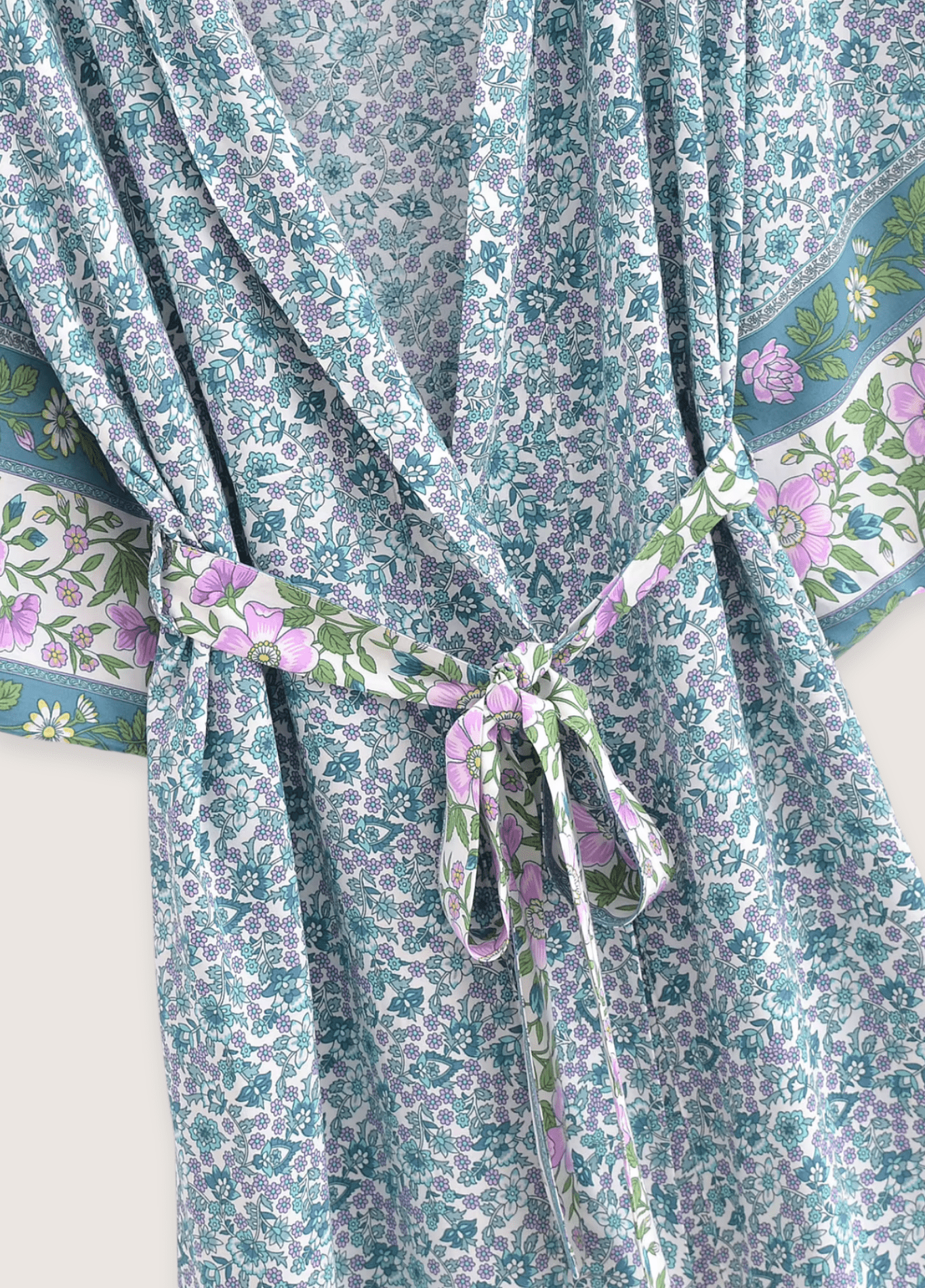 Kimono long femme motif pivoine turquoise – Floral Turquoise