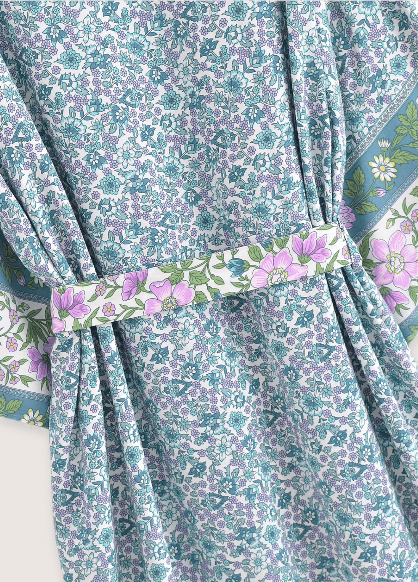Kimono long femme motif pivoine turquoise – Floral Turquoise