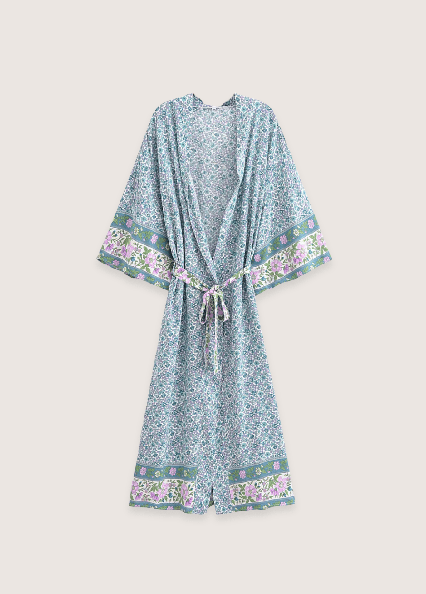 Kimono long femme motif pivoine turquoise – Floral Turquoise