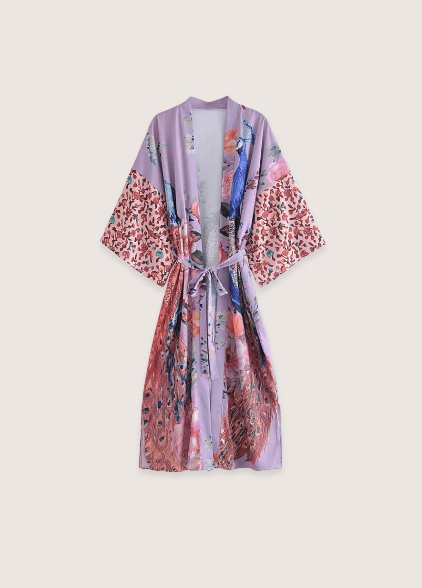 Kimono long femme motif paon violet – Murasaki