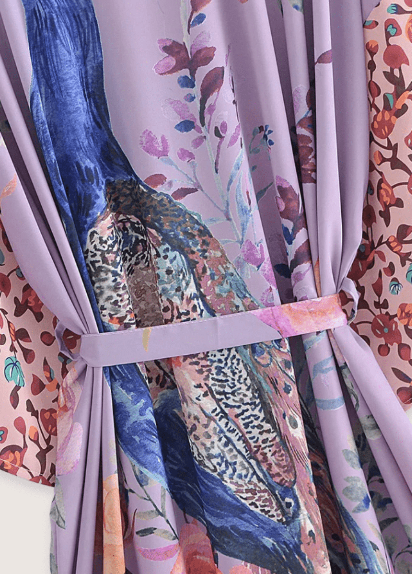 Kimono long femme motif paon violet – Murasaki