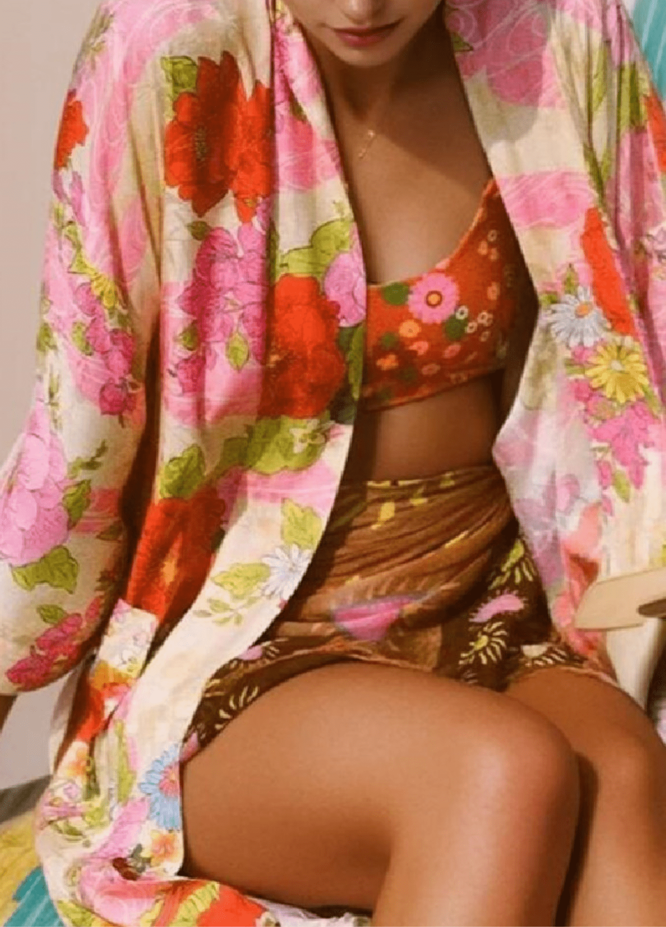 Kimono long femme viscose motif chrysanthème rose – Pivoine