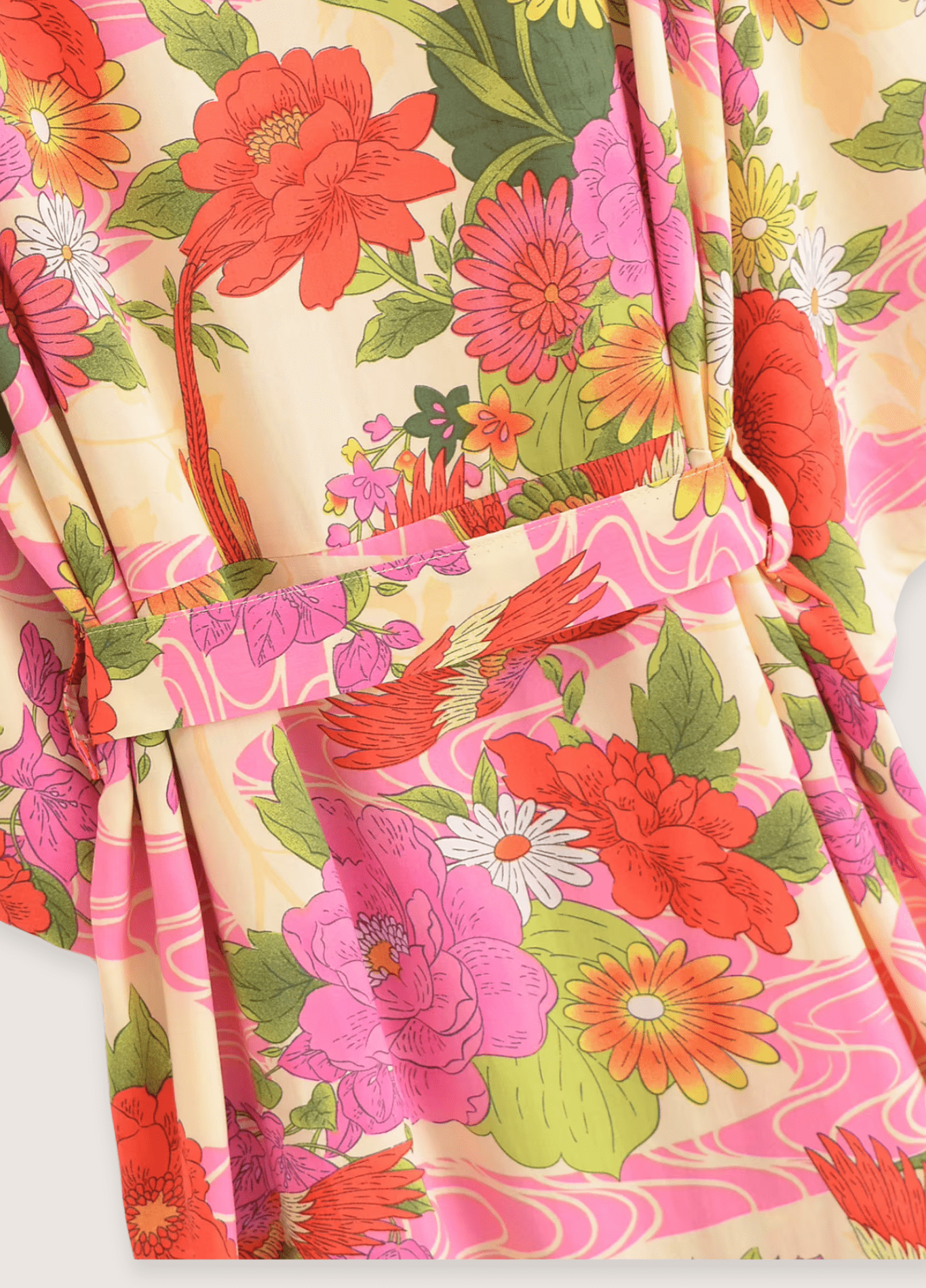 Kimono long femme viscose motif chrysanthème rose – Pivoine