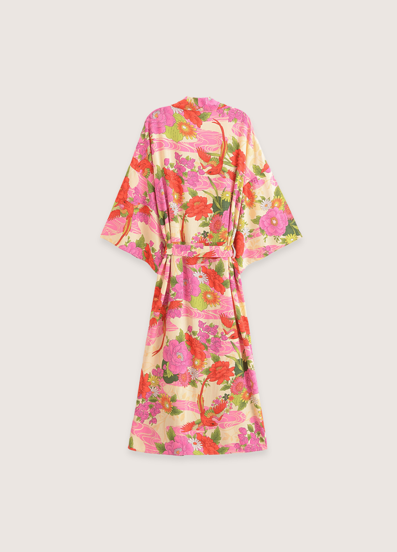Kimono long femme viscose motif chrysanthème rose – Pivoine