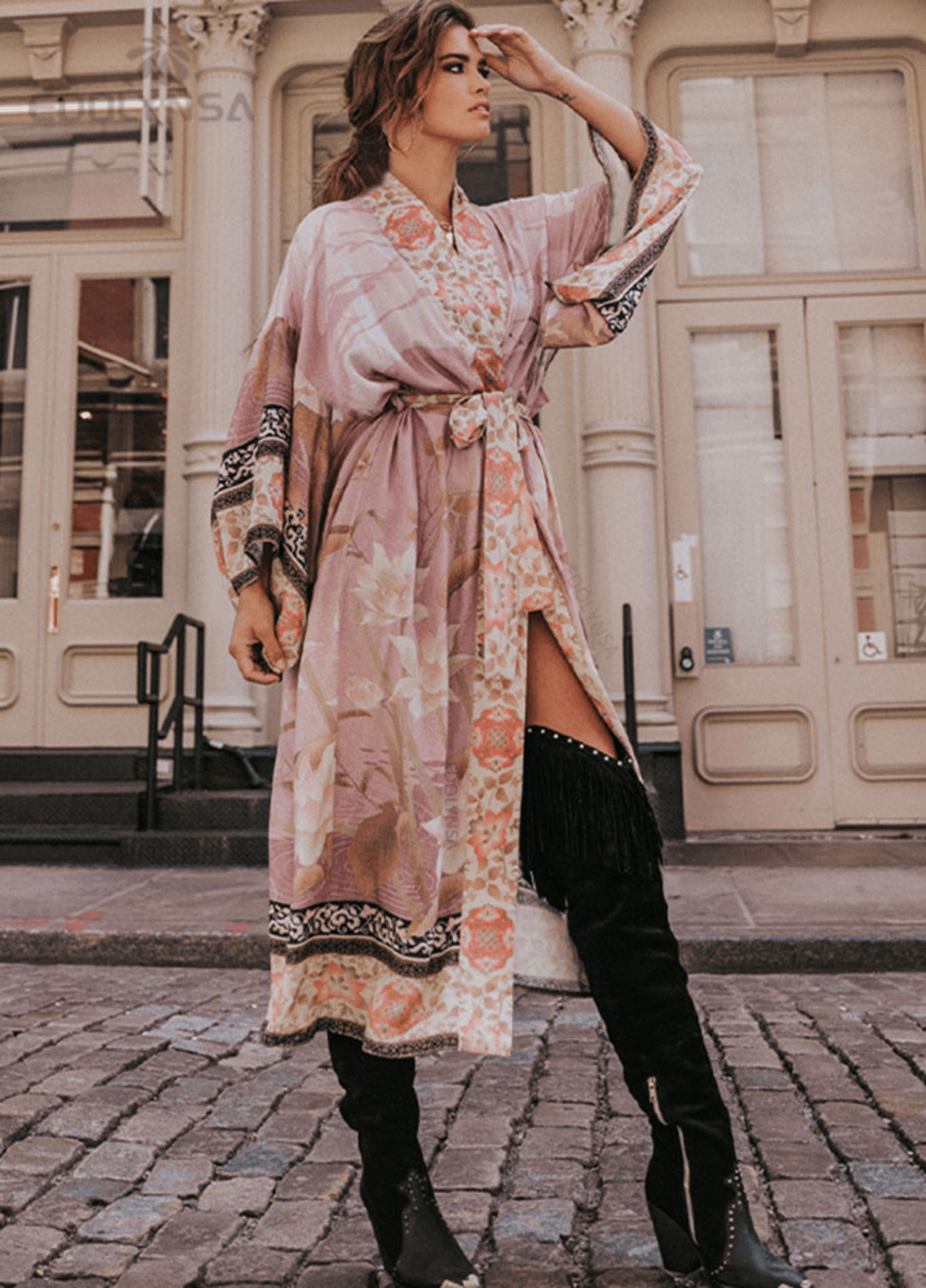 Kimono long femme viscose floral rose – Rose Bohème
