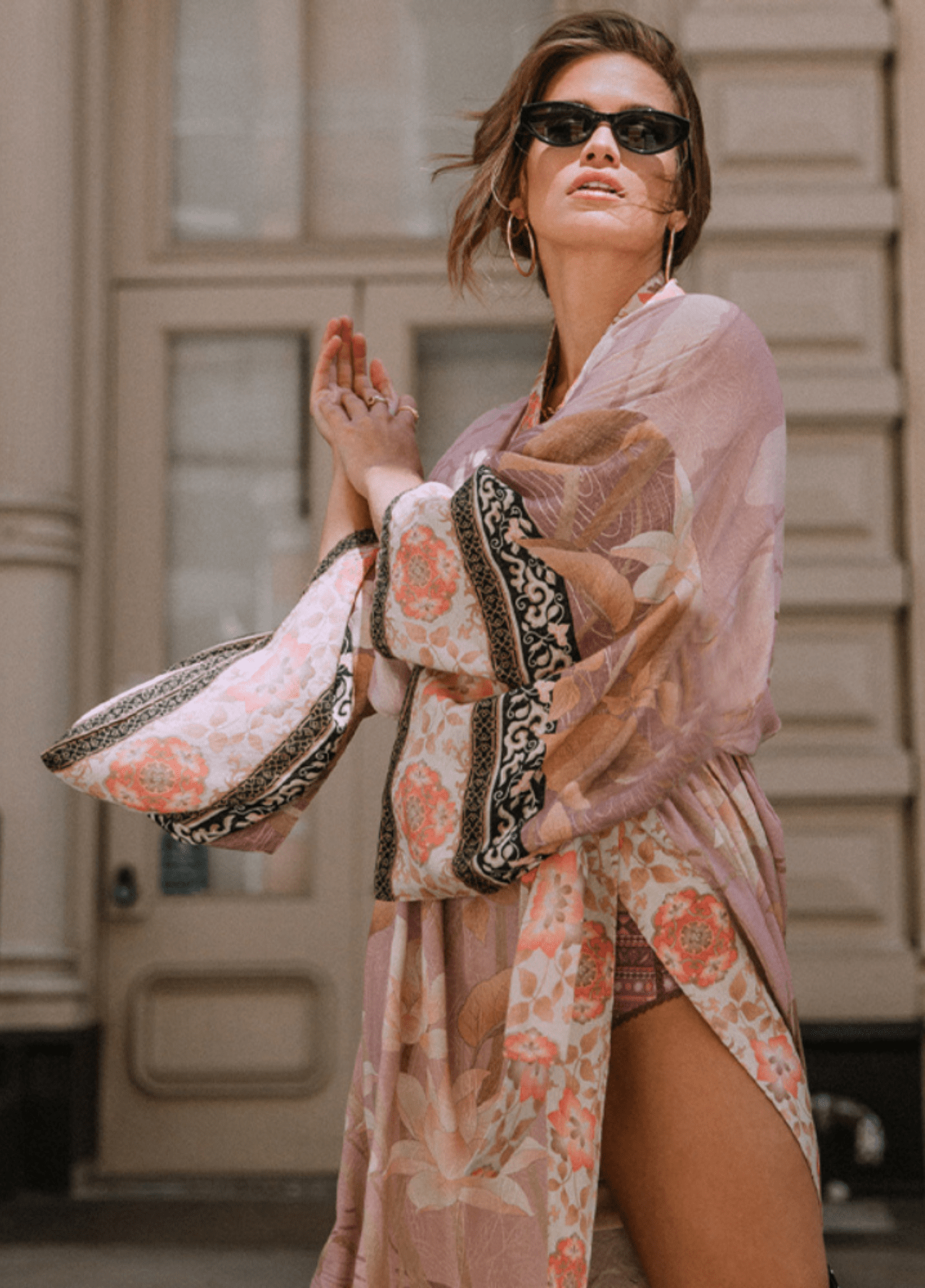 Kimono long femme viscose floral rose – Rose Bohème