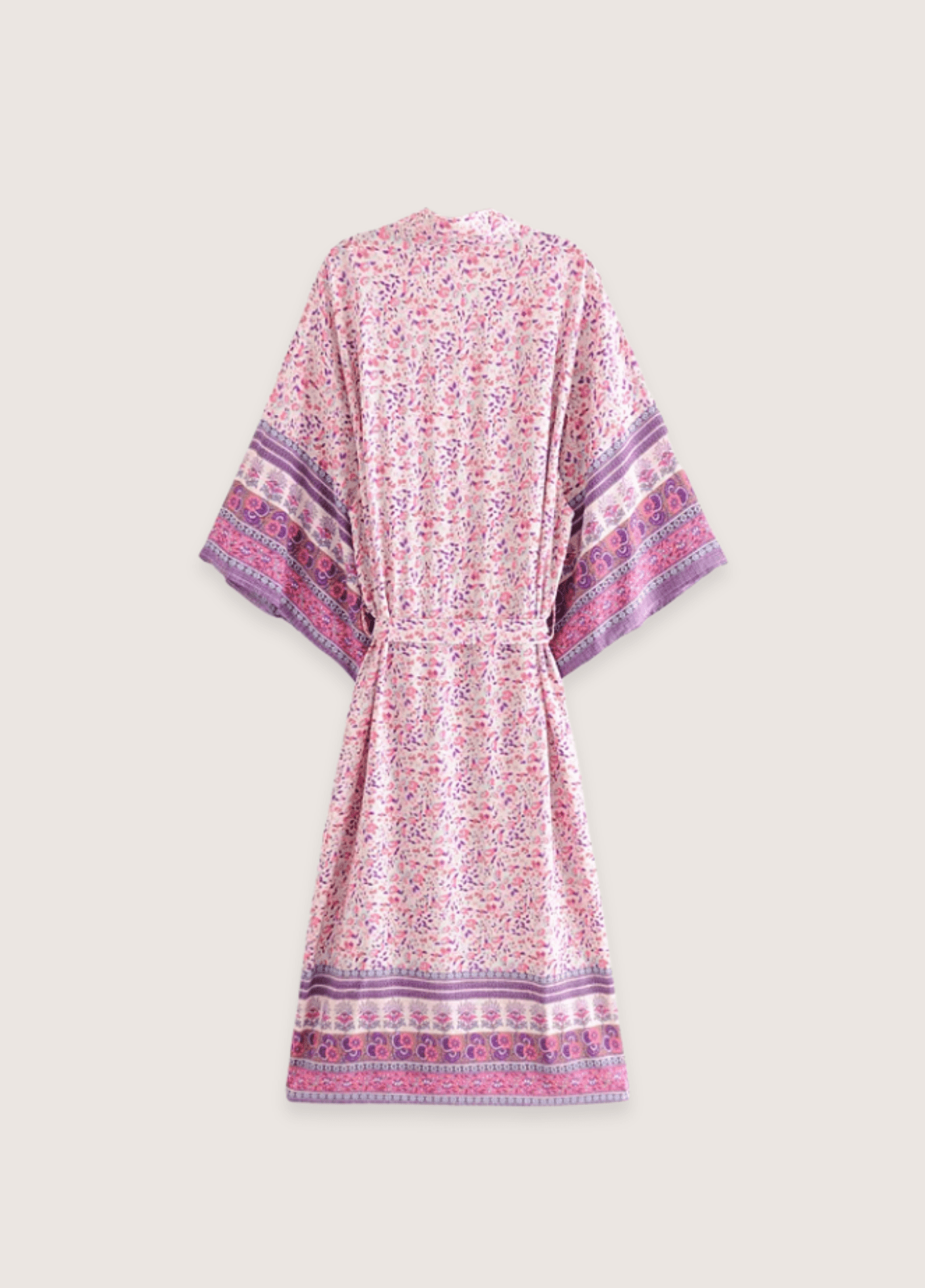 Kimono long femme coton floral rose
