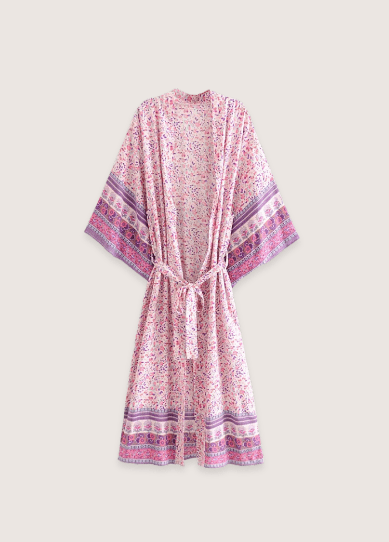 Kimono long femme coton floral rose