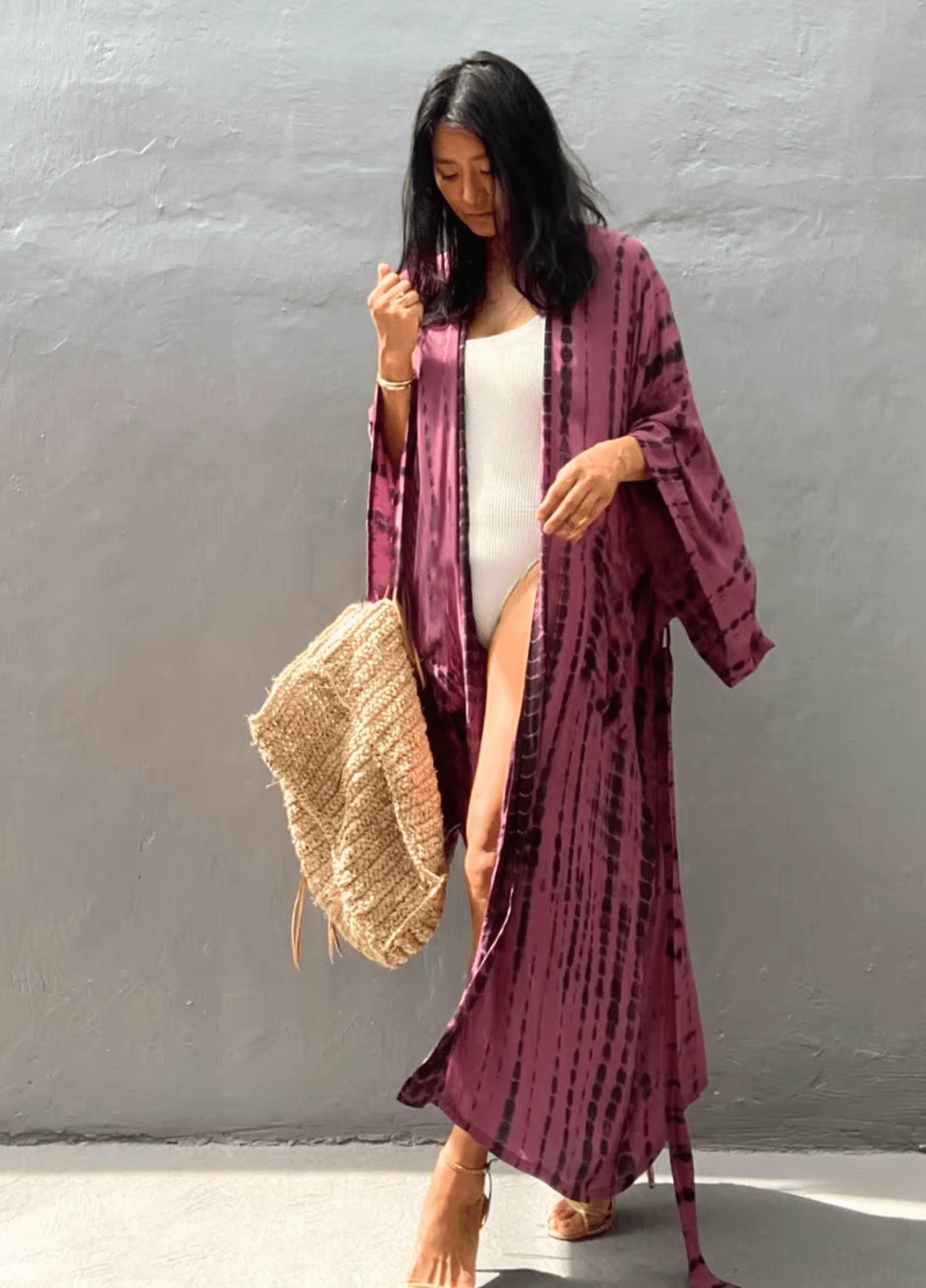 Kimono long femme viscose motif vague – Tie Dye
