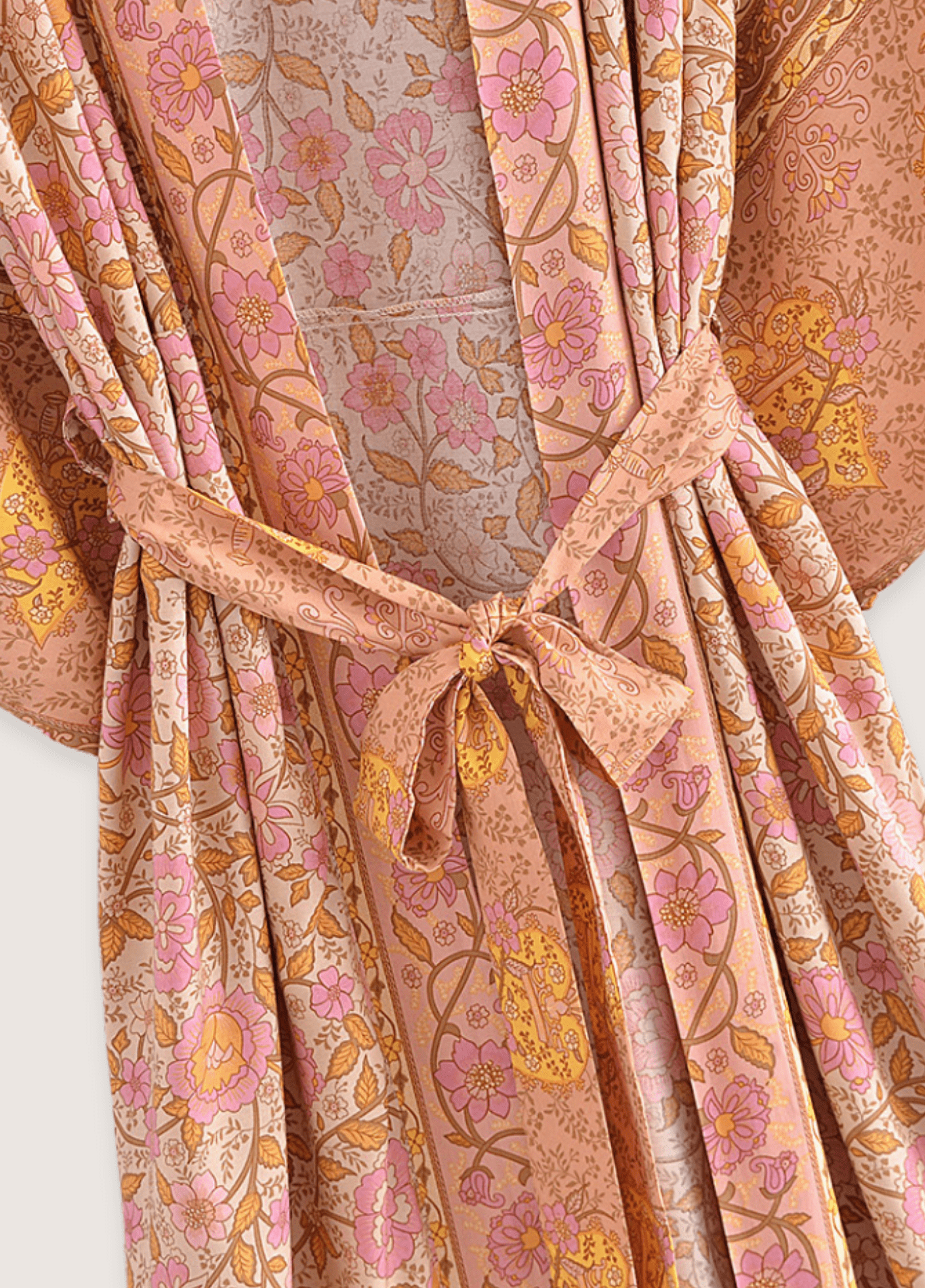 Kimono long femme coton floral rose (saumon)