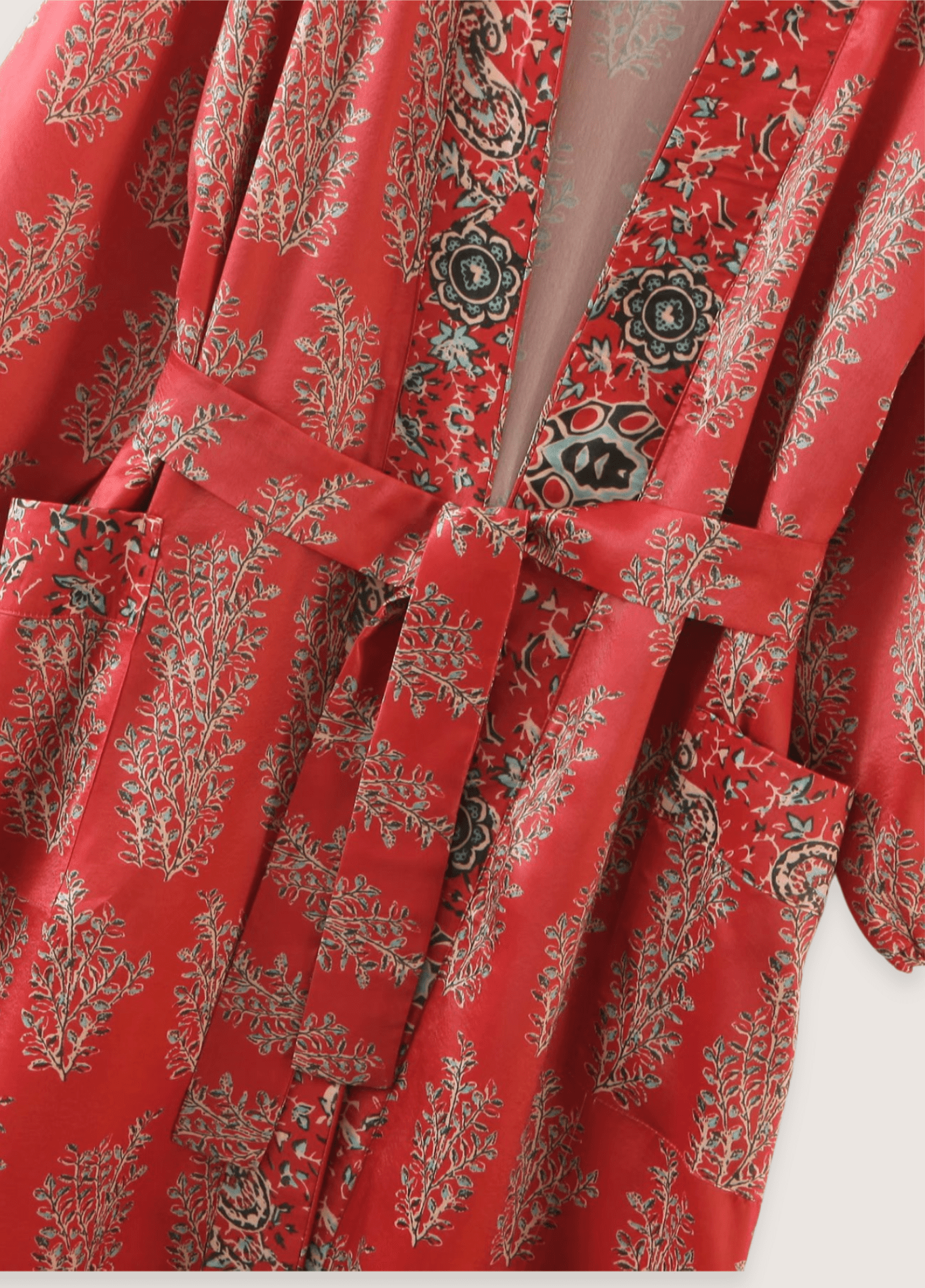 Kimono long femme floral rouge
