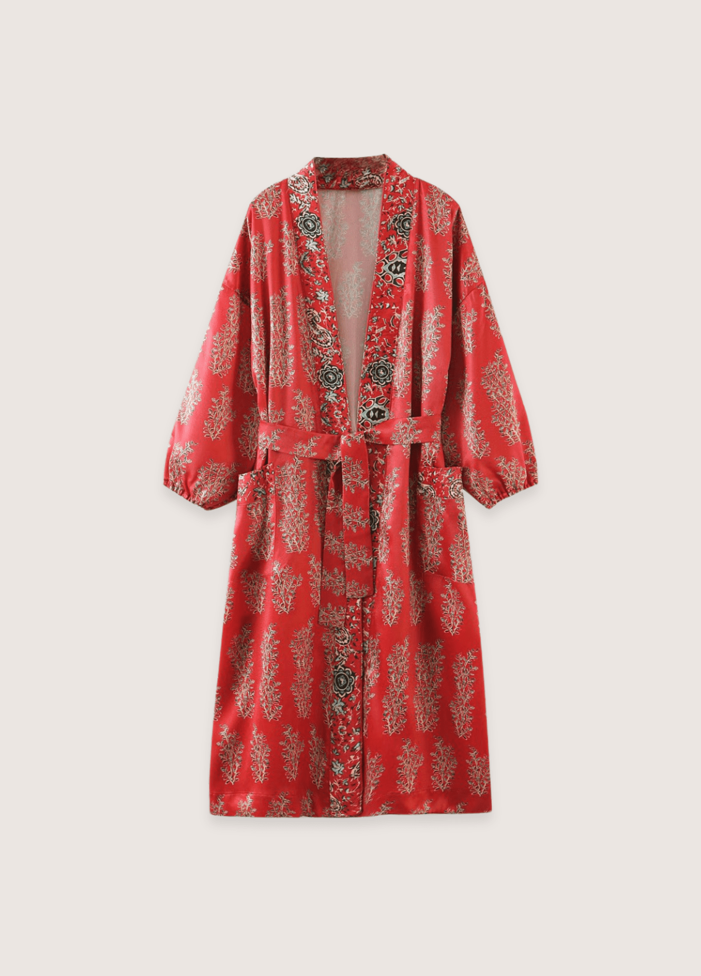 Kimono long femme floral rouge
