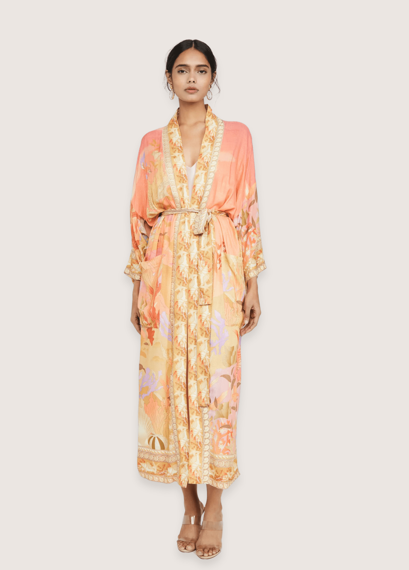 Kimono long femme motif vague pêche – Sirène