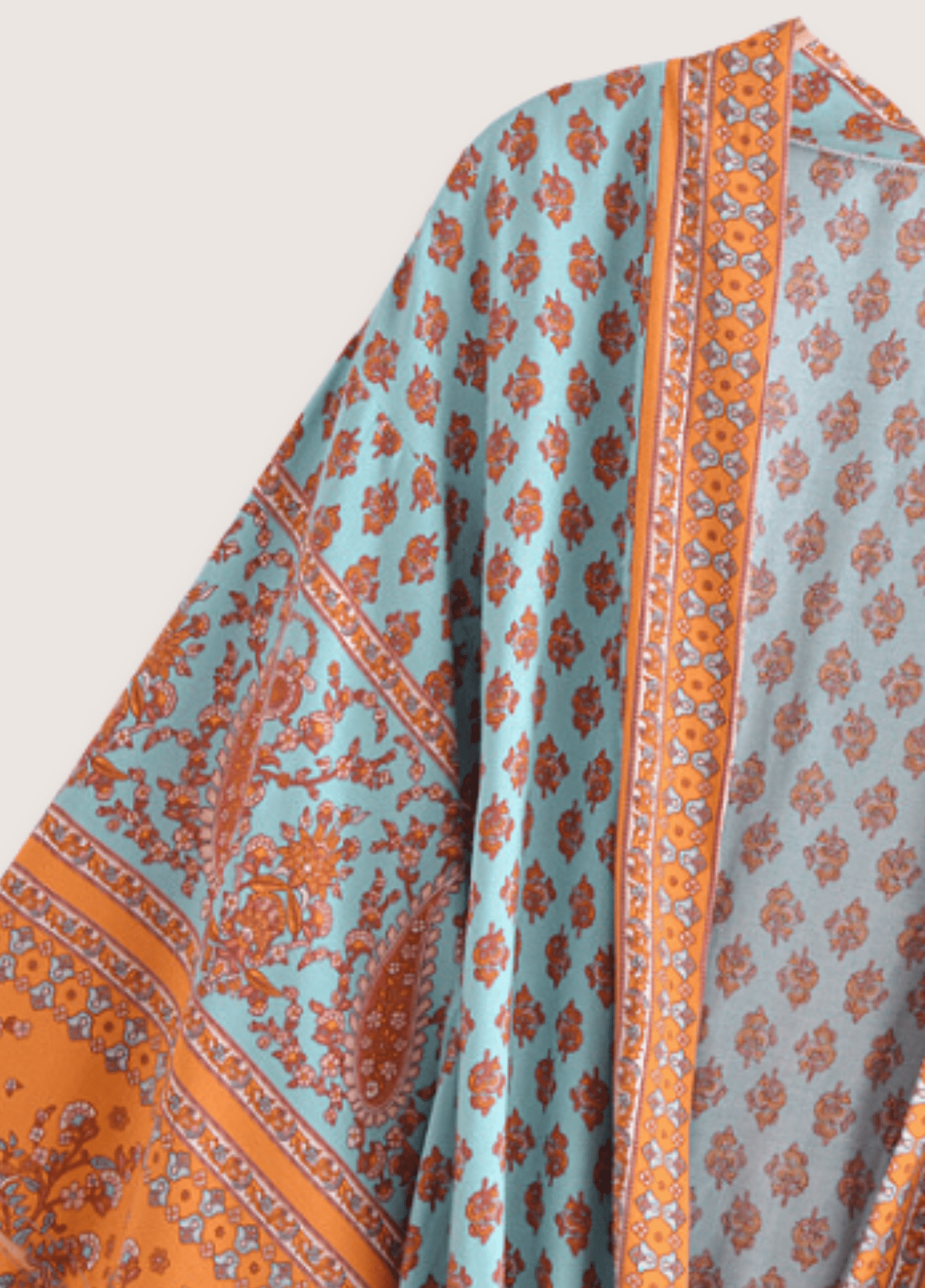 Kimono long femme coton floral turquoise – Daisy Bohème