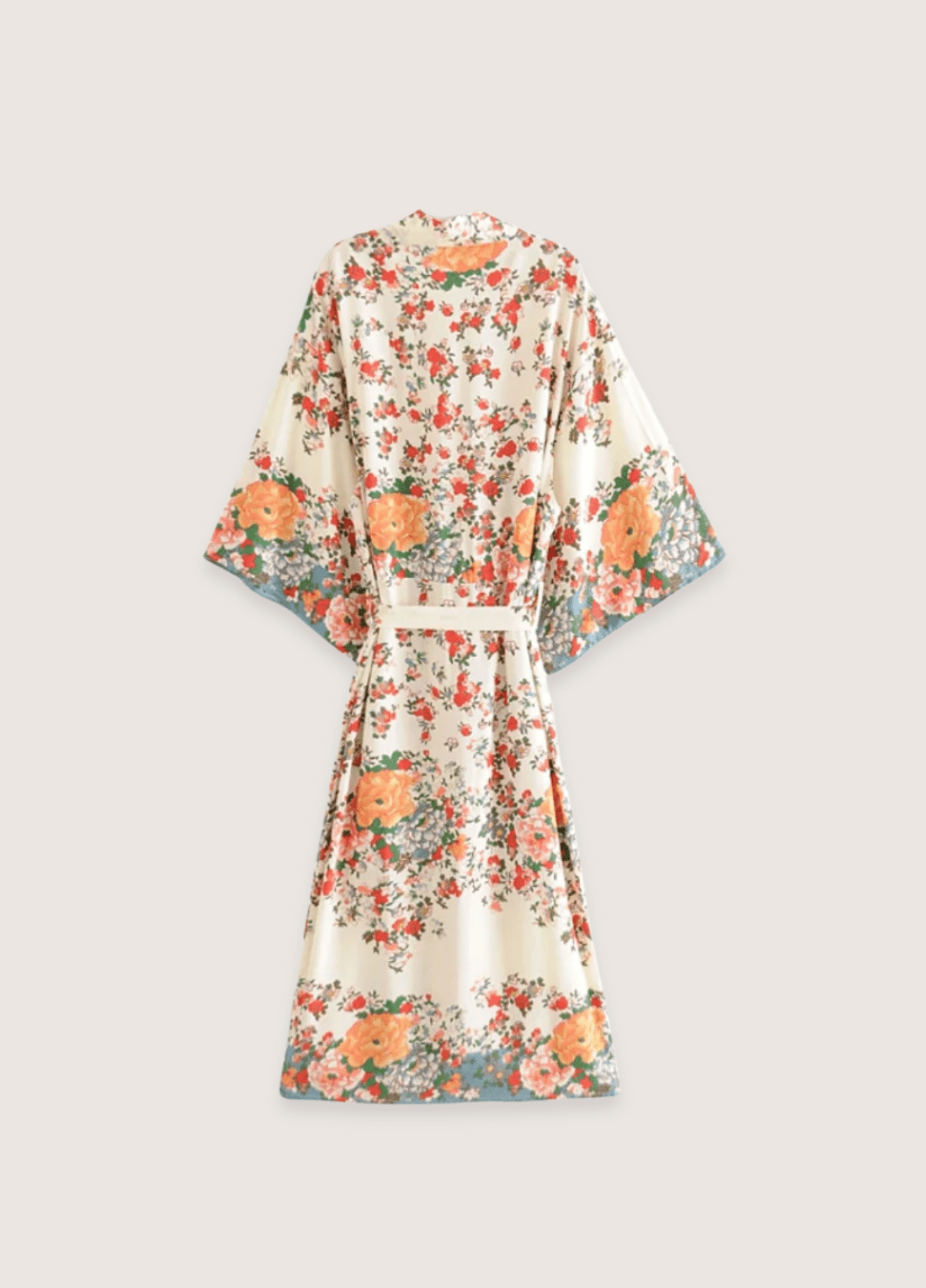 Kimono long femme motif pivoine blanc – Yume