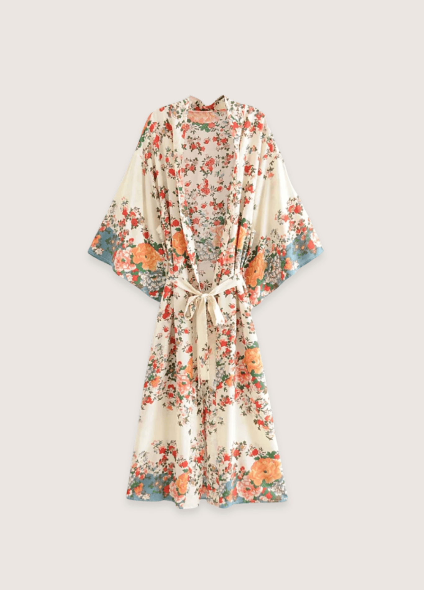 Kimono long femme motif pivoine blanc – Yume