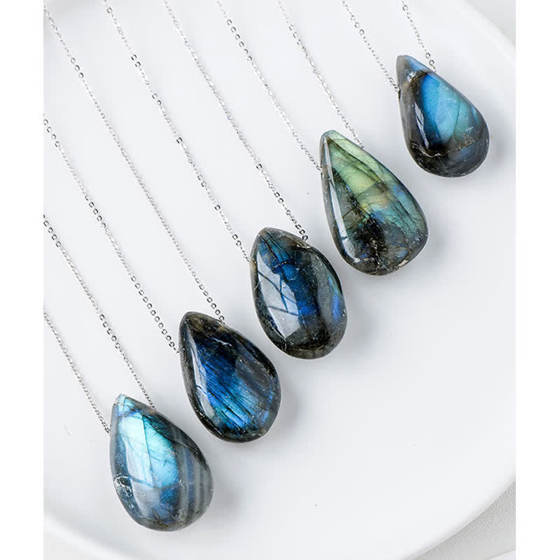 ATELIER-TIBET – Collier Pendentif Goutte d’Eau en Labradorite Naturelle