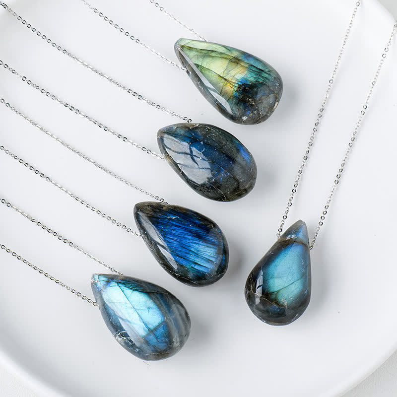 ATELIER-TIBET – Collier Pendentif Goutte d’Eau en Labradorite Naturelle