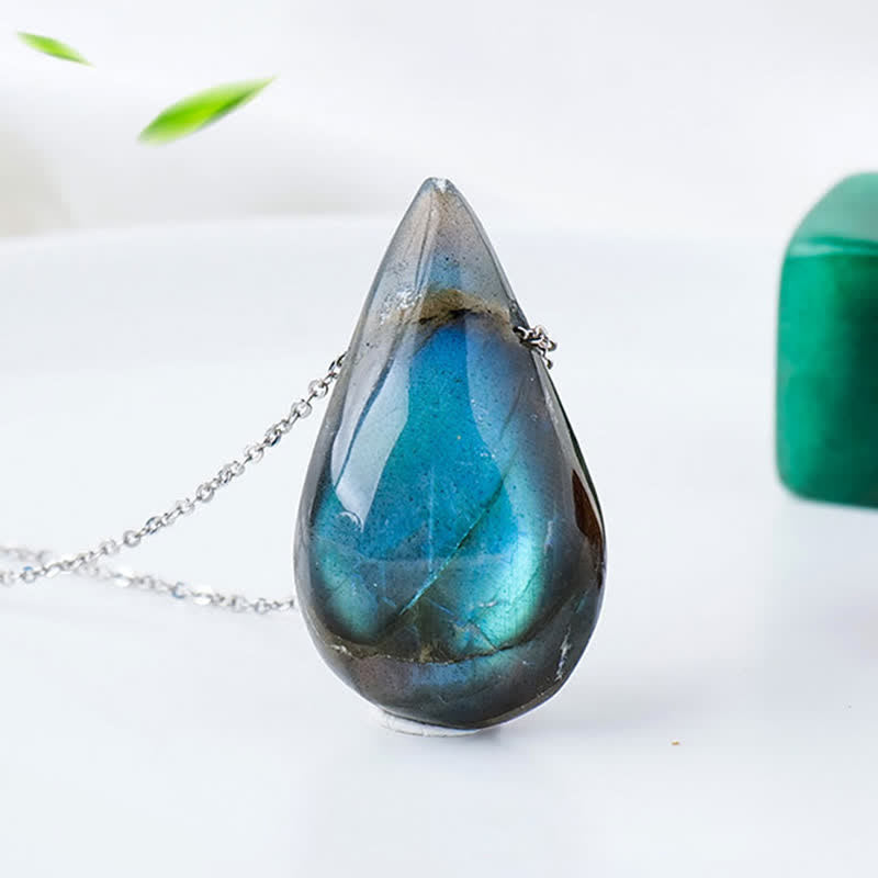 ATELIER-TIBET – Collier Pendentif Goutte d’Eau en Labradorite Naturelle
