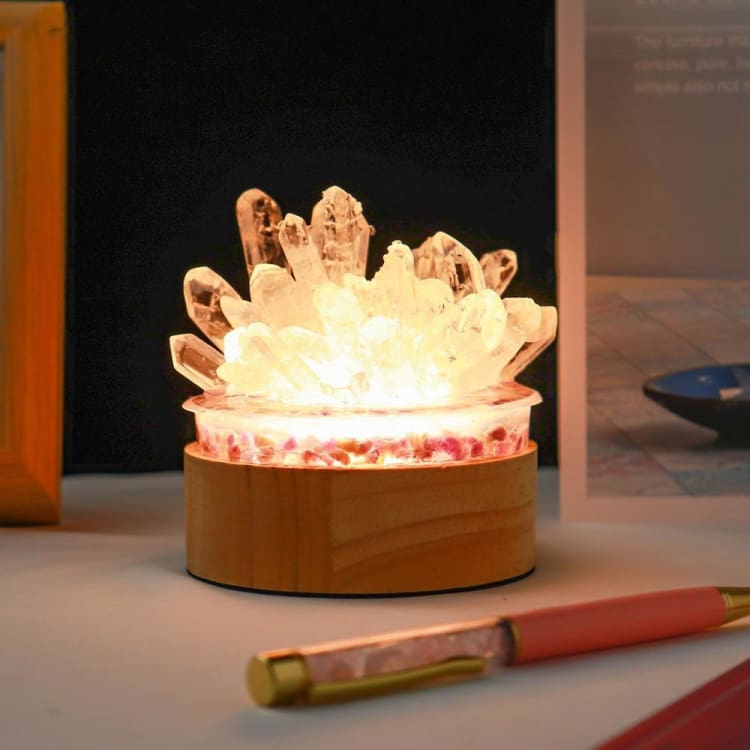 ATELIER-TIBET Lampe de Chevet en Quartz Clair – Lumière Pure & Énergie Cristalline