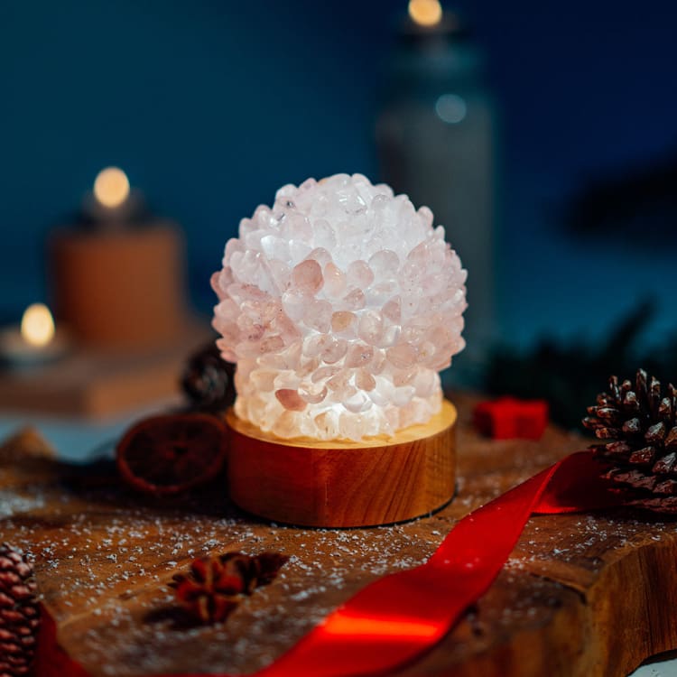ATELIER-TIBET Lampe de Chevet en Quartz Rose – Lumière Douce & Harmonie Cristalline