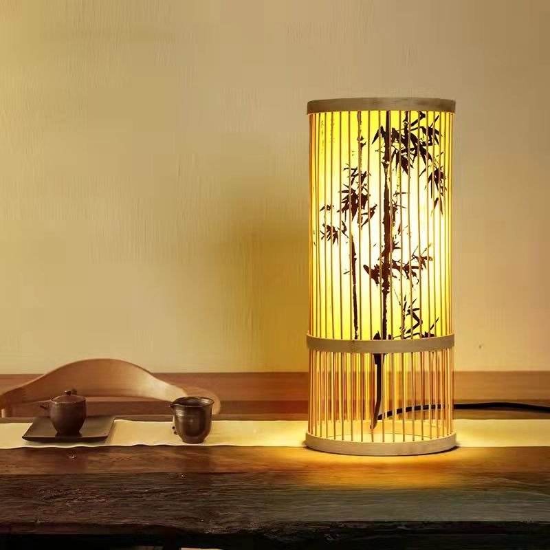 ATELIER-TIBET Lampe de Chevet Japonaise en Bambou Zen – Éclairage Doux & Ambiance Naturelle pour Chambre & Salon