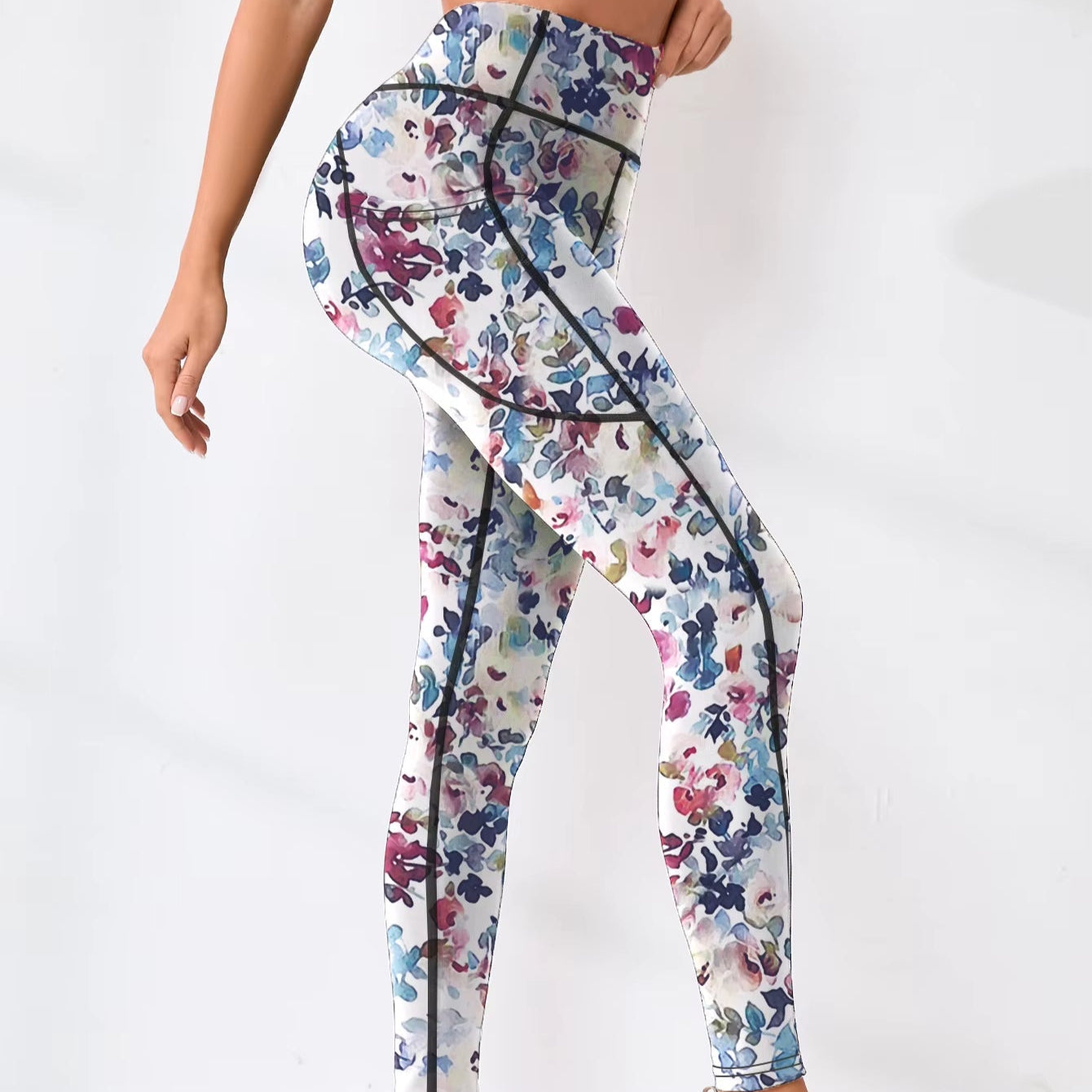 ATELIER-TIBET – Legging de Yoga Moderne Motif Floral en Polyester