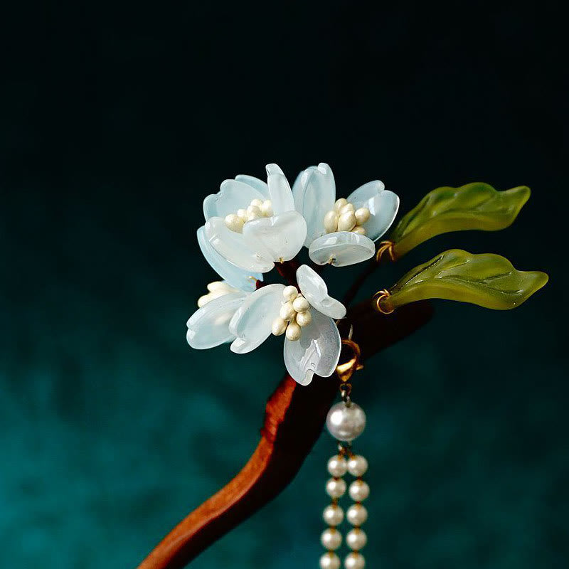 ATELIER-TIBET Pic à Cheveux Fleur de Muguet & Perles – 18 cm