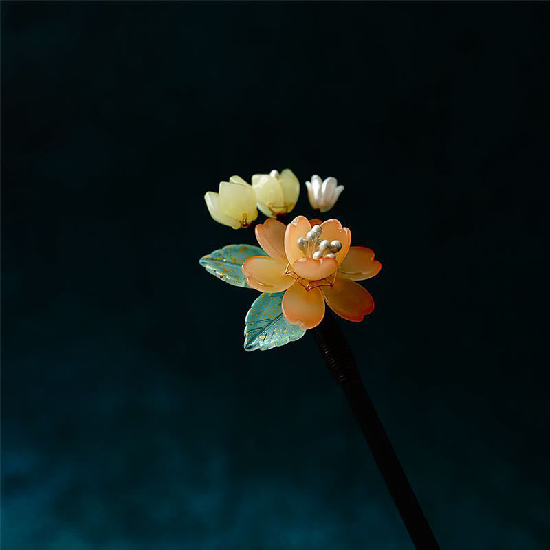 ATELIER-TIBET Pic à Cheveux Fleur de Muguet & Perles – 18 cm