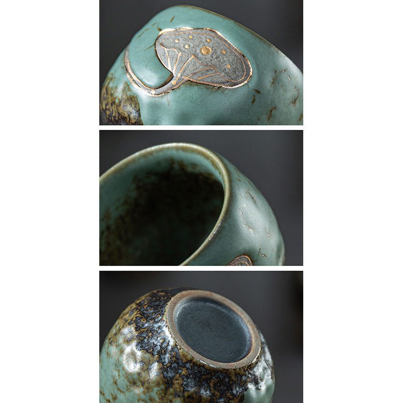 ATELIER-TIBET – Tasse à Thé en Céramique Gravée Gousse de Lotus (120 ml / 155 ml)
