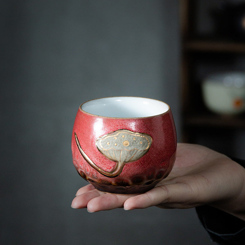 ATELIER-TIBET – Tasse à Thé en Céramique Gravée Gousse de Lotus (120 ml / 155 ml)
