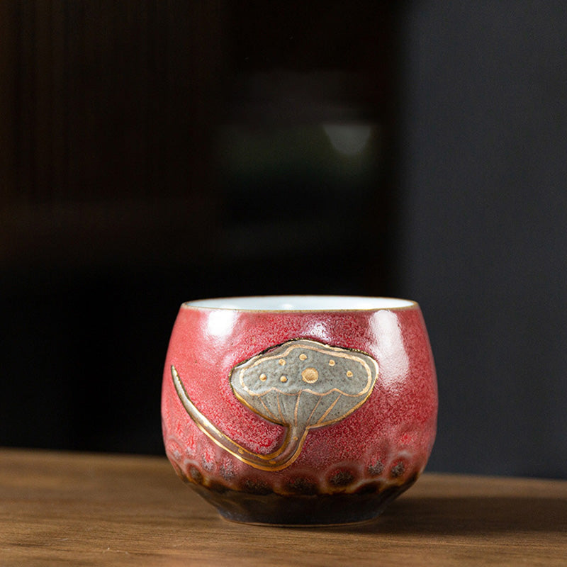 ATELIER-TIBET – Tasse à Thé en Céramique Gravée Gousse de Lotus (120 ml / 155 ml)