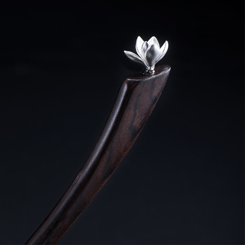 ATELIER-TIBET Pic à Cheveux Magnolia Ébène & Argent 925 – 18.3cm