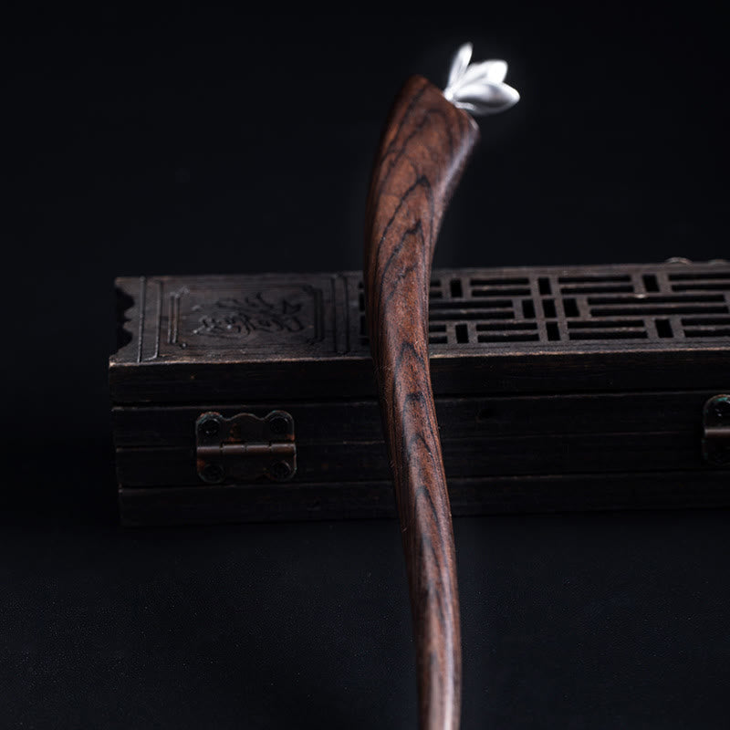 ATELIER-TIBET Pic à Cheveux Magnolia Ébène & Argent 925 – 18.3cm