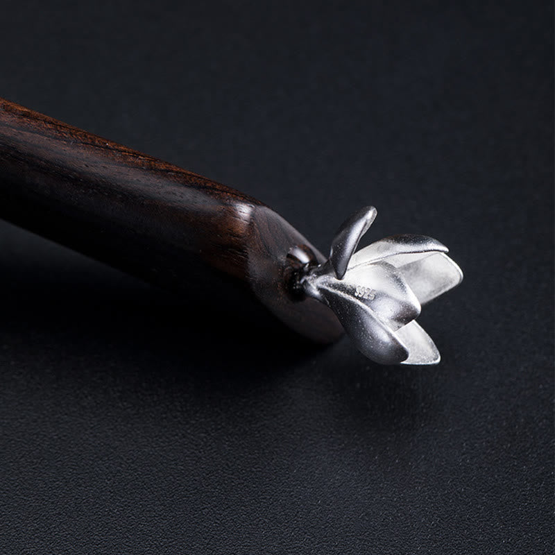 ATELIER-TIBET Pic à Cheveux Magnolia Ébène & Argent 925 – 18.3cm