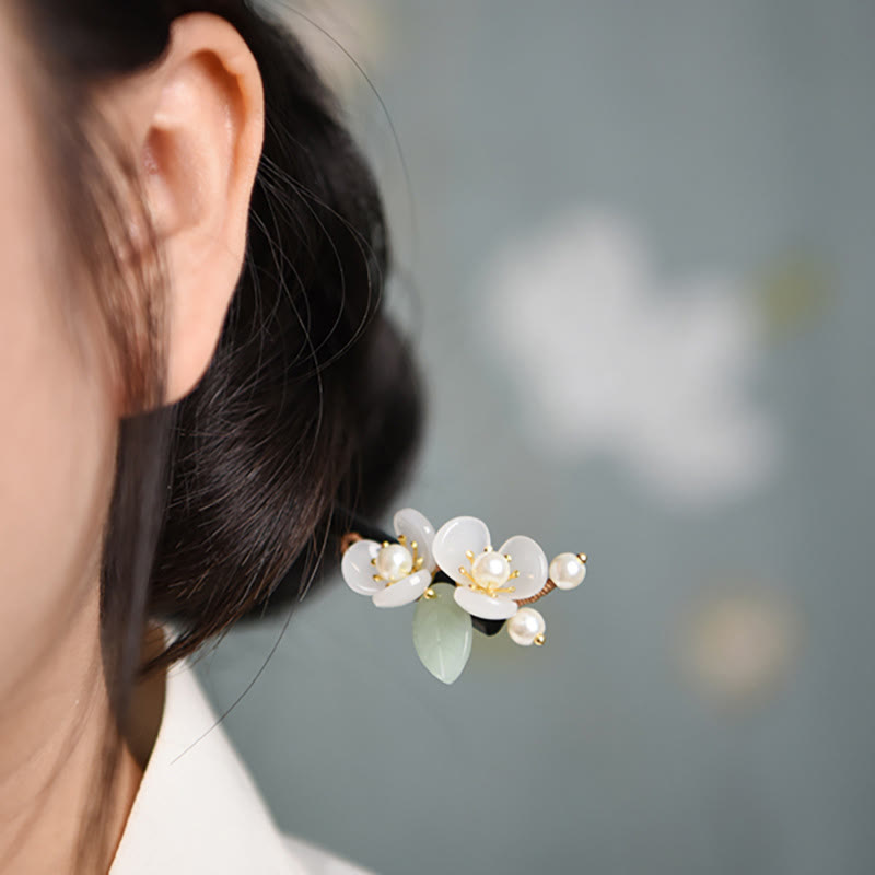 ATELIER-TIBET Pic à Cheveux Magnolia & Perles – 18 cm