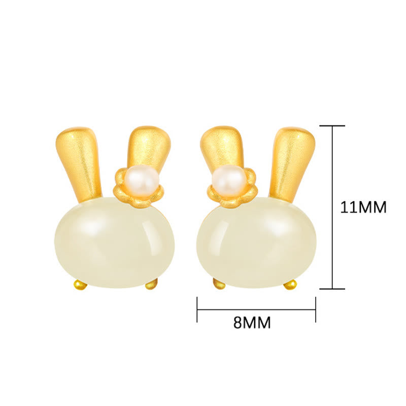 ATELIER-TIBET – Boucles d’Oreilles Lapin en Jade Hetian Naturel & Perles – Argent 925