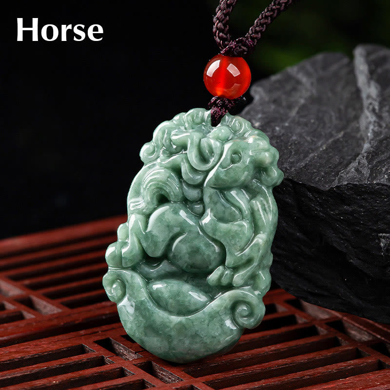 ATELIER-TIBET – Collier en Jade Naturel Zodiac Chinois (12 Signes)