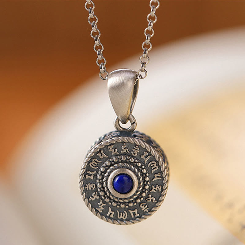 ATELIER-TIBET – Collier Mantra Om Mani Padme Hum en Argent Sterling 925 et Lazurite
