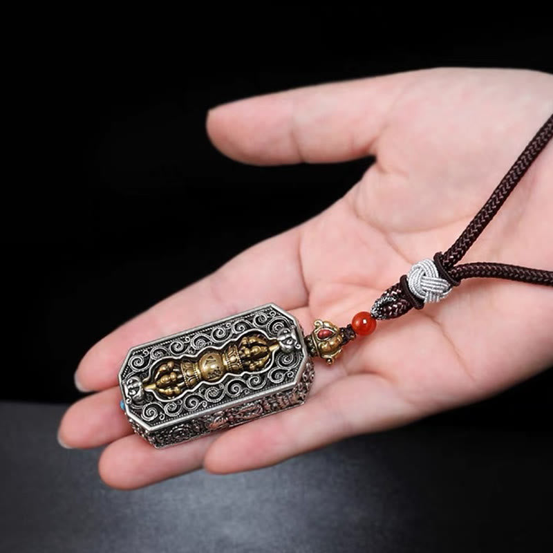 ATELIER-TIBET – Collier Mantrique Om Mani Padme Hum avec Lotus & Dorje Vajra