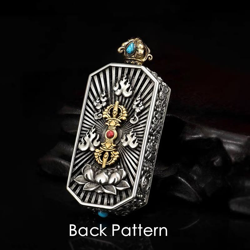 ATELIER-TIBET – Collier Mantrique Om Mani Padme Hum avec Lotus & Dorje Vajra