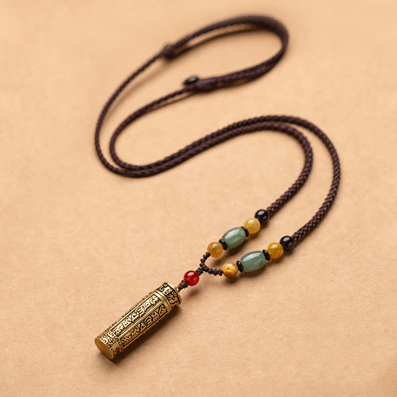ATELIER-TIBET – Collier Mantra Om Mani Padme Hum en Cuivre et Graines de Bodhi