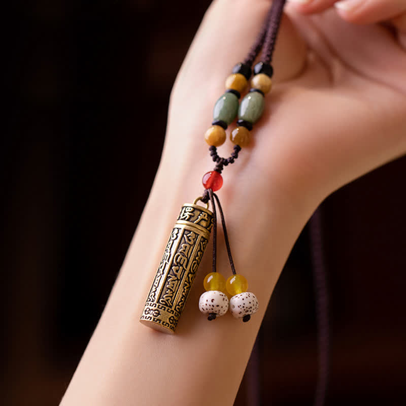 ATELIER-TIBET – Collier Mantra Om Mani Padme Hum en Cuivre et Graines de Bodhi